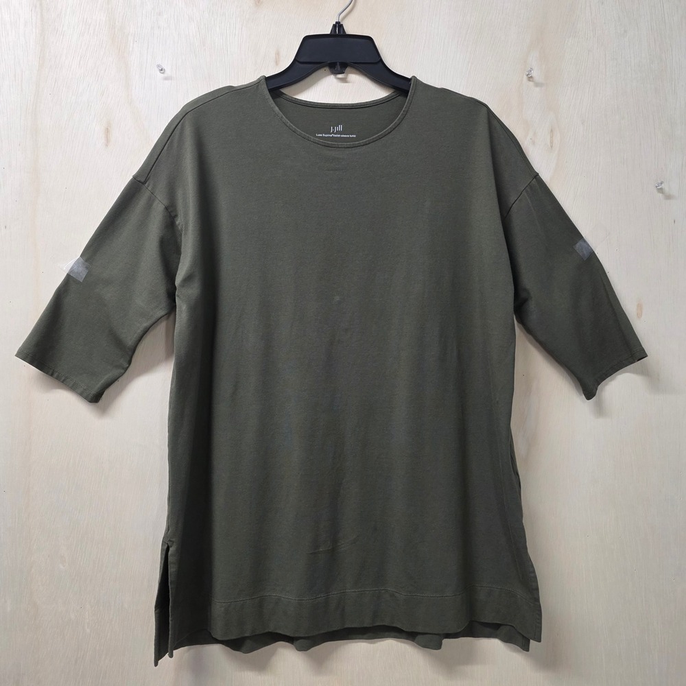 J.Jill Luxe Supima Ballet Sleeve Tunic Olive Green Medium Cotton Modal T-Shirt